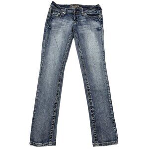 Reign Womens Blue Denim Skinny Leg Jeans Low Rise Stretch Pockets Size Curvy 3